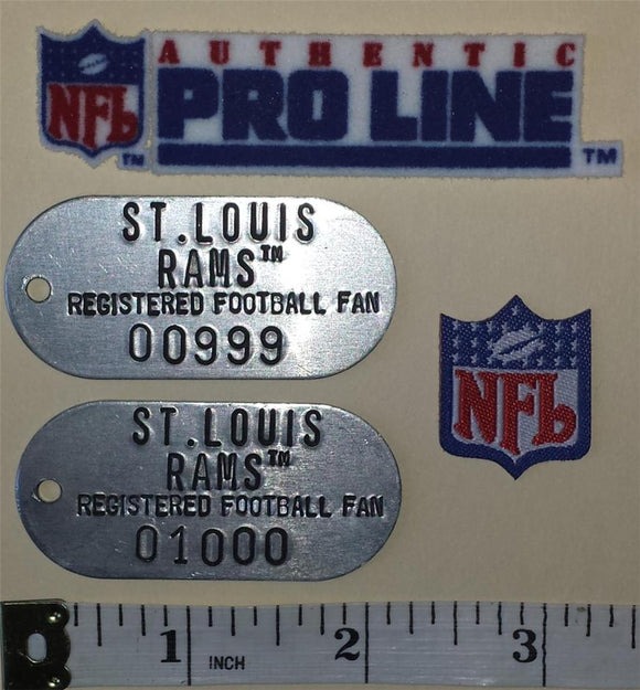 2 ST.LOUIS RAMS NFL FOOTBALL DOG TAG + 2 PATCH LOT