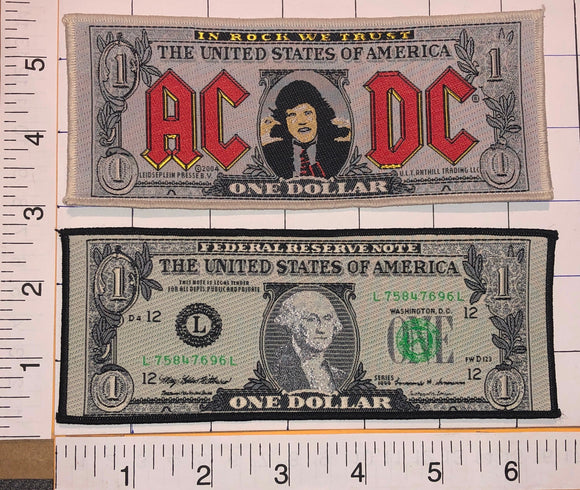 2 AC/DC ACDC ANGUS YOUNG DOLLAR IN ROCK WE TRUST MUSIC EMBLEM PATCH