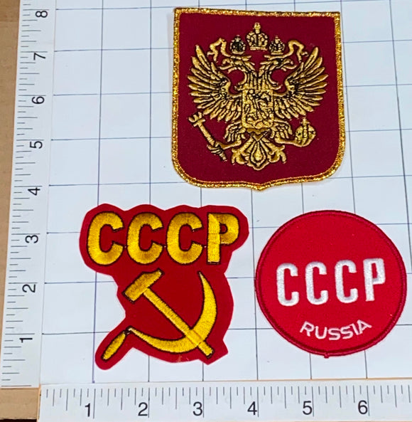 3 RUSSIAN EMPIRE CCCP EMBLEM CREST PATCH LOT