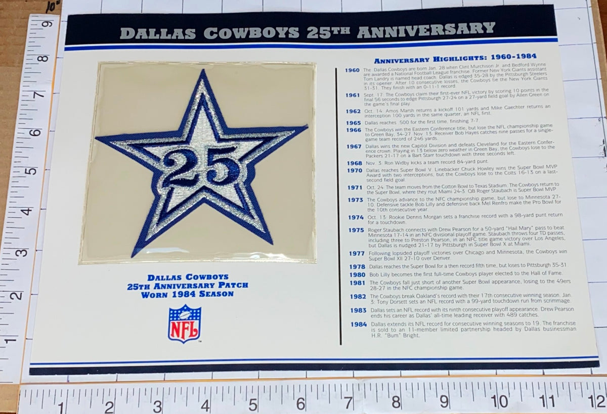 Dallas Cowboys 50th Anniversary Patch Stat Card Official Willabee & Ward