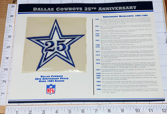 DALLAS COWBOYS 25TH ANNIVERSARY NFL FOOTBALL WILLABEE & WARD STAT & PATCH