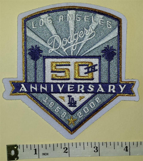 LOS ANGELES DODGERS 50TH ANNIVERSARY 1958 - 2008 MLB BASEBALL EMBLEM CREST PATCH