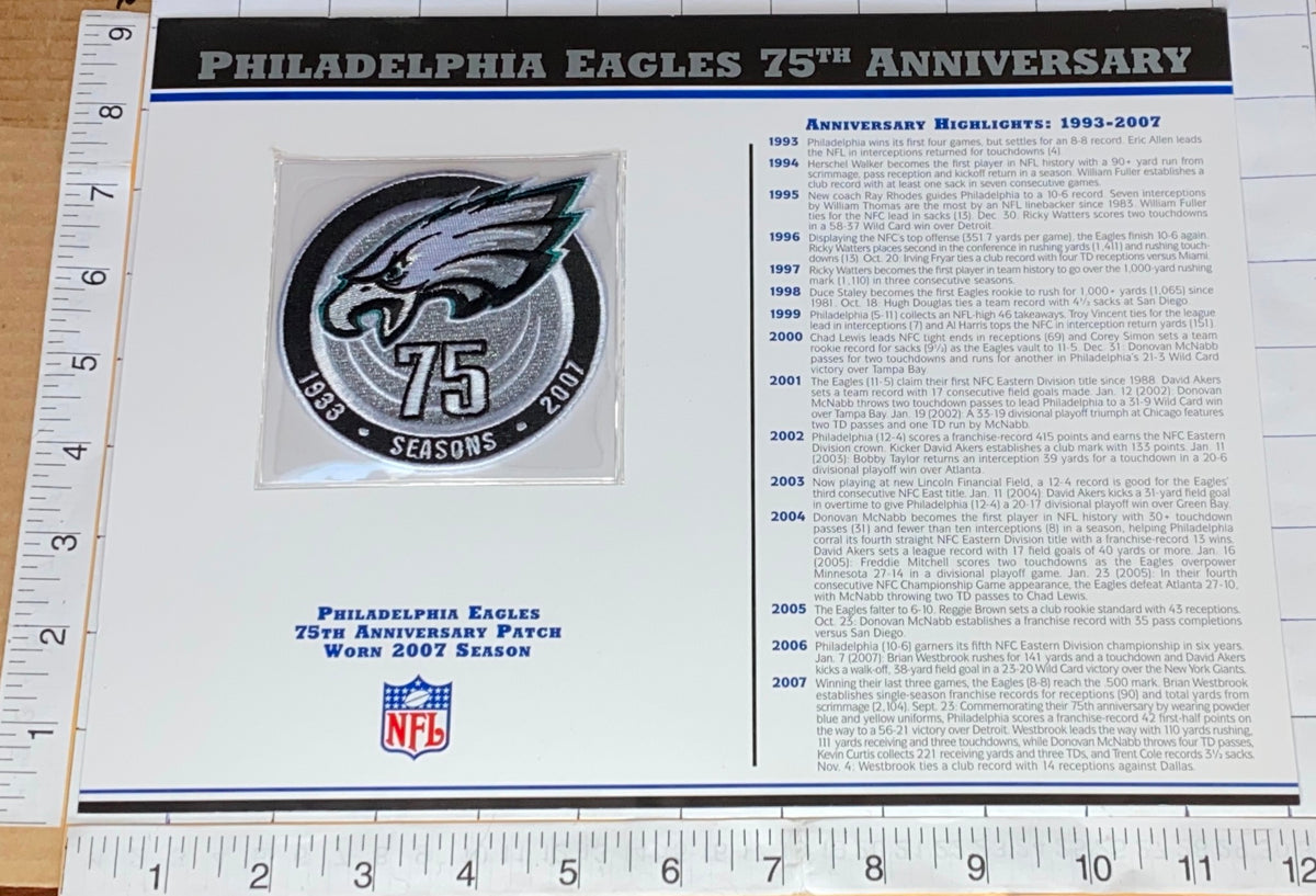 Philadelphia Eagles 60th Anniversary Patch Stat Card Official Willabee &  Ward