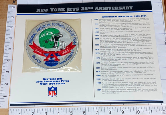 NEW YORK JETS 25TH ANNIVERSARY NFL FOOTBALL WILLABEE & WARD STAT & PATCH
