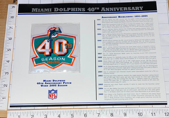 MIAMI DOLPHINS 40TH ANNIVERSARY NFL FOOTBALL WILLABEE & WARD STAT & PATCH