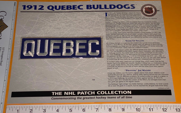 1 OFFICIAL 1912 QUEBEC BULLDOGS NHL HOCKEY WILLABEE & WARD PATCH MIP