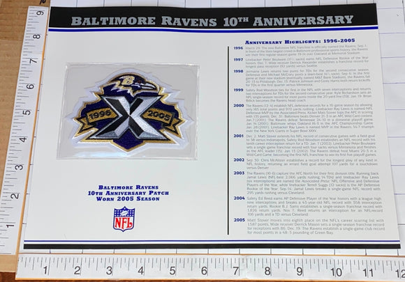 BALTIMORE RAVENS 10TH ANNIVERSARY NFL FOOTBALL WILLABEE & WARD STAT & PATCH