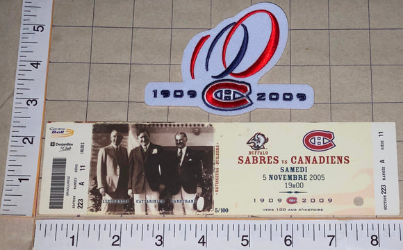 2005 BUFFALO SABRES vs MONTREAL CANADIENS CENTENNIAL NHL HOCKEY PATCH & TICKET