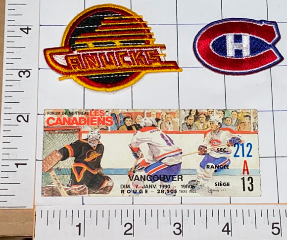 1990 NHL HOCKEY TICKET VANCOUVER CANUCKS vs MONTREAL CANADIENS  PATCH LOT