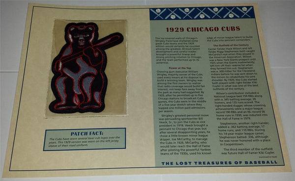 Lot Detail - Willabee & Ward “Lost Treasures of Baseball” 1929 Chicago Cubs  Patch