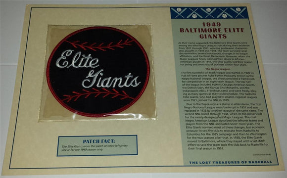 1949 BALTIMORE ELITE GIANTS MLB NEGRO LEAGUE WILLABEE & WARD EMBLEM PATCH