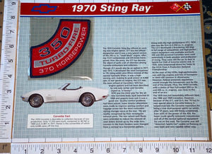 1970 STING RAY CORVETTE 370 HORSEPOWER 350 TURBO-FIRE WILLABEE & WARD PATCH