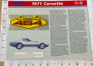 1971 CORVETTE 425 HORSEPOWER 454 OFFICIAL WILLABEE & WARD EMBLEM PATCH