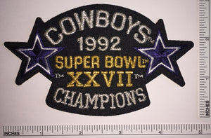 1992 DALLAS COWBOYS SUPER BOWL 27 XXVII CHAMPIONS NFL FOOTBALL PATCH