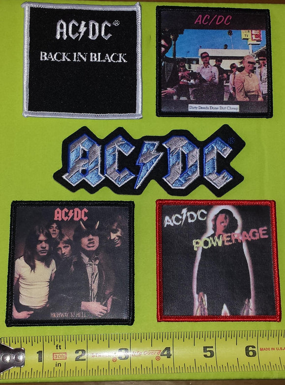 5 AC/DC ACDC ANGUS YOUNG BACK IN BLACK HIGHWAY TO HELL MUSIC ALBUM PATCH LOT