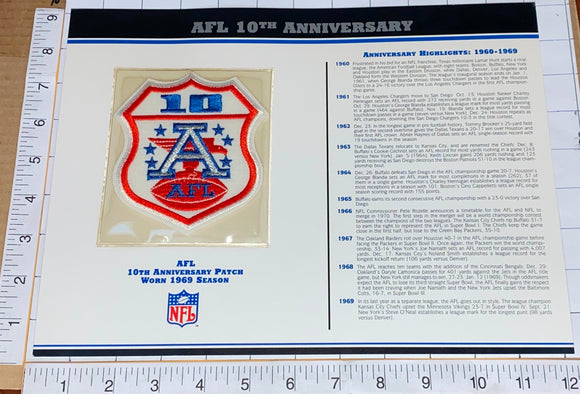 AFL AMERICAN FOOTBALL LEAGUE 10TH ANNIVERSARY NFL WILLABEE & WARD STAT & PATCH