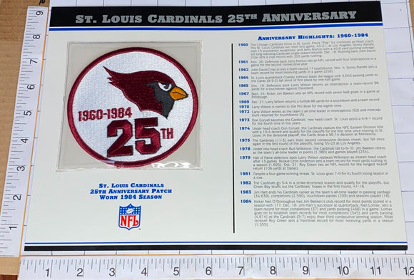 ST. LOUIS CARDINALS 25TH ANNIVERSARY NFL FOOTBALL WILLABEE & WARD STAT & PATCH