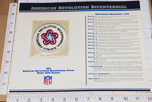 BICENTENNIAL AMERICAN REVOLUTION ANNIVERSARY NFL WILLABEE & WARD STAT & PATCH