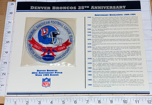 DENVER BRONCOS 25TH ANNIVERSARY NFL FOOTBALL WILLABEE & WARD STAT & PATCH