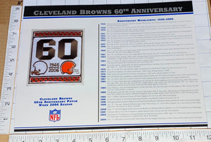 CLEVELAND BROWNS 60TH ANNIVERSARY NFL FOOTBALL WILLABEE & WARD STAT EMBLEM PATCH