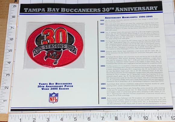 TAMPA BAY BUCCANEERS 30TH ANNIVERSARY NFL FOOTBALL WILLABEE & WARD STAT & PATCH