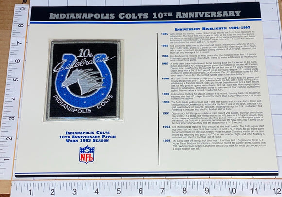 INDIANAPOLIS COLTS 10TH ANNIVERSARY NFL FOOTBALL WILLABEE & WARD STAT & PATCH