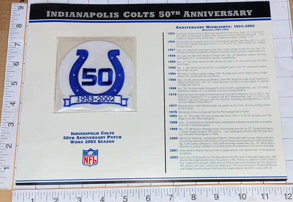 INDIANAPOLIS COLTS 50TH ANNIVERSARY NFL FOOTBALL WILLABEE & WARD STAT & PATCH