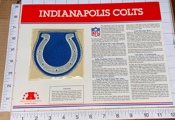 INDIANAPOLIS COLTS NFL FOOTBALL TEAM EMBLEM WILLABEE & WARD INFO STAT & PATCH