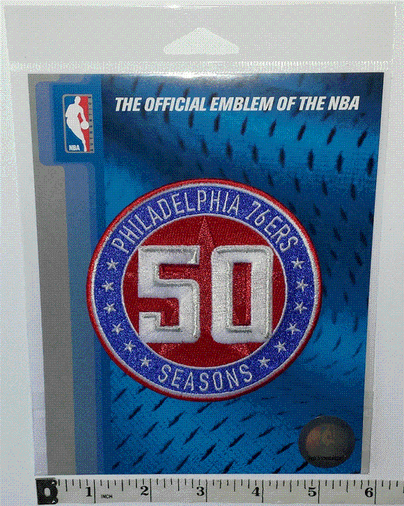 1 OFFICIAL PHILADELPHIA 76ERS 50TH ANNIVERSARY NBA BASKETBALL CREST PATCH MIP