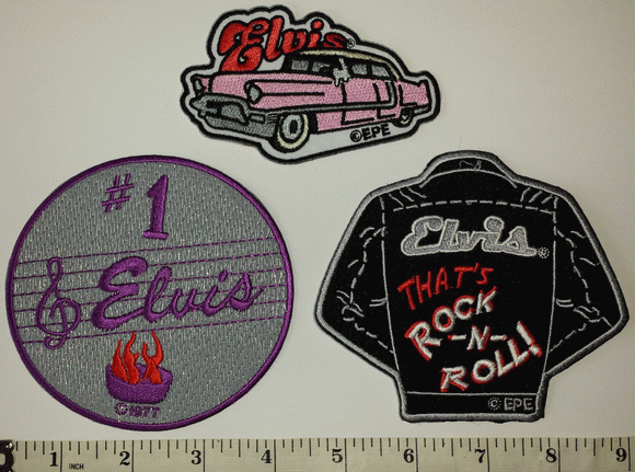 3 ELVIS PRESLEY THAT'S ROCK & ROLL MUSIC #1 PINK CADILLAC EMBLEM PATCH LOT