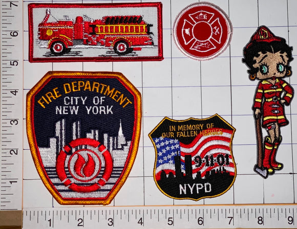 5 RARE NY NEW YORK CITY FIRE FIGHTING DEPARTMENT BETTY BOOP RANGER PATCH LOT