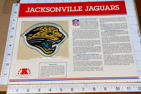 JACKSONVILLE JAGUARS NFL FOOTBALL TEAM EMBLEM WILLABEE & WARD INFO STAT & PATCH