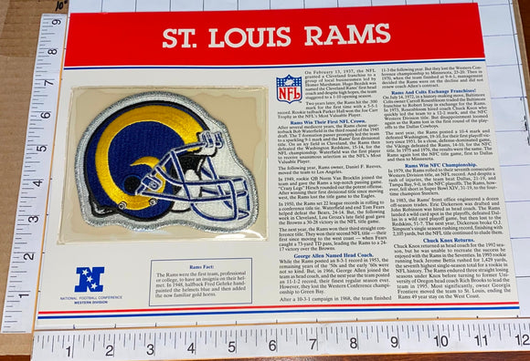 ST. LOUIS RAMS NFL FOOTBALL TEAM EMBLEM WILLABEE & WARD INFO STAT & PATCH
