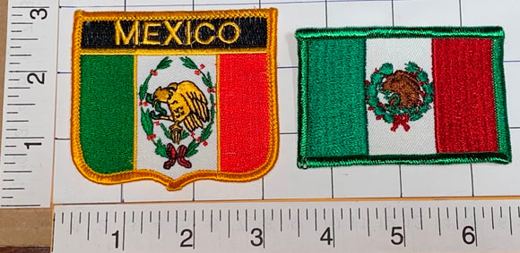 2 VINTAGE MEXICO MEXICAN FLAG EMBLEM CREST PATCH LOT