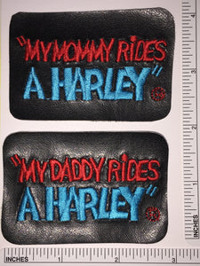 2 VINTAGE LEATHER HARLEY DAVIDSON MY MOMMY DADDY RIDES A HARLEY CREST PATCH LOT