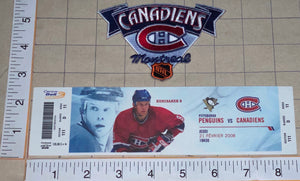 2008 PITTSBURGH PENGUINS vs MONTREAL CANADIENS KOMISAR NHL HOCKEY PATCH & TICKET