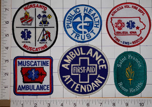6 RARE FIRST-AID AMBULANCE HOSPITAL EMERGENCY MEDICAL RESCUE SQUAD PATCH LOT