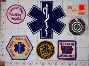 6 RARE MUSCATINE AMBULANCE HOSPITAL EMERGENCY MEDICAL RESCUE SQUAD PATCH LOT