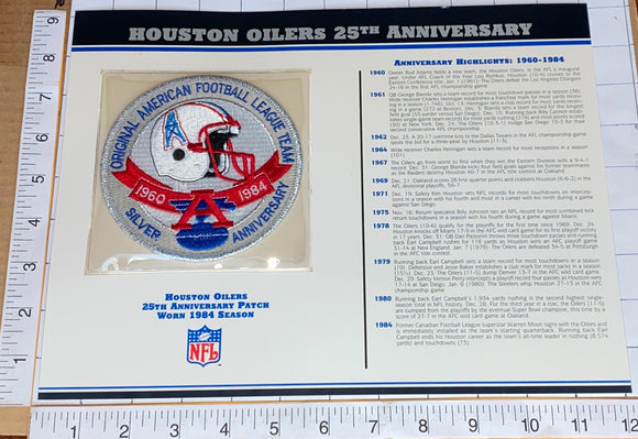 HOUSTON OILERS 25TH ANNIVERSARY NFL FOOTBALL WILLABEE & WARD STAT & PATCH
