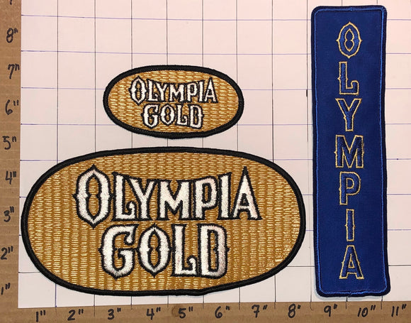 3 RARE VINTAGE OLYMPIA GOLD BEER BREWERY CREST PATCH LOT