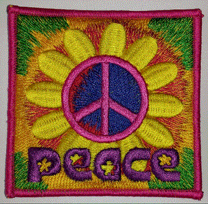 PEACE & LOVE FLOWERS WOODSTOCK CREST EMBLEM PATCH