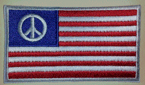 PEACE & LOVE FLAG FLOWERS WOODSTOCK CREST EMBLEM PATCH