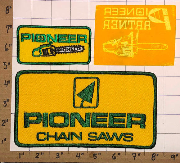 2 PIONEER CHAINSAW CHAIN SAW POWER TOOLS + 1 TRANSFER CREST EMBLEM PATCH LOT