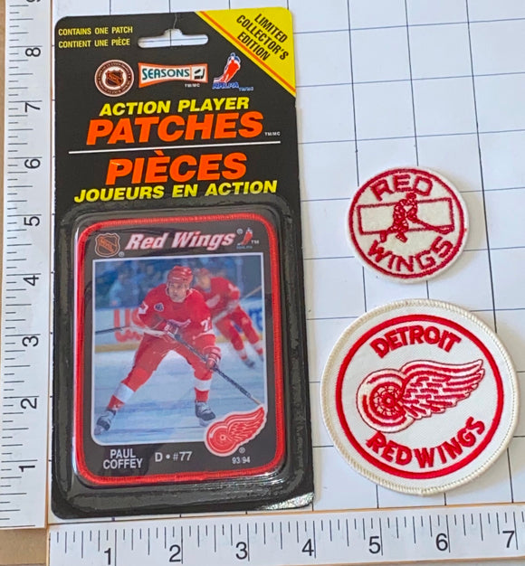 3 RARE DETROIT RED WINGS PAUL COFFEY NHL HOCKEY ACTION PLAYER PATCH LOT