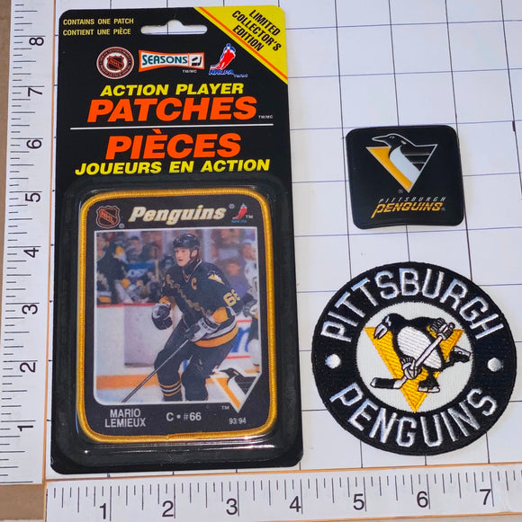 3 RARE PITTSBURGH PENGUINS MARIO LEMIEUX NHL HOCKEY ACTION PLAYER PATCH LOT
