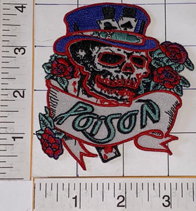 1 RARE POISON AMERICAN HARD ROCK MUSIC BAND SKULL & ROSES EMBLEM PATCH