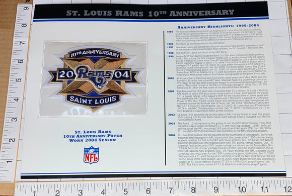 ST. LOUIS RAMS 10TH ANNIVERSARY NFL FOOTBALL WILLABEE & WARD STAT & PATCH