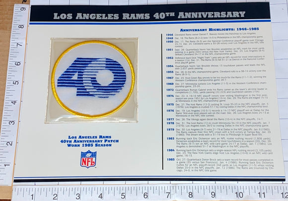 LOS ANGELES RAMS 40TH ANNIVERSARY NFL FOOTBALL WILLABEE & WARD STAT & PATCH