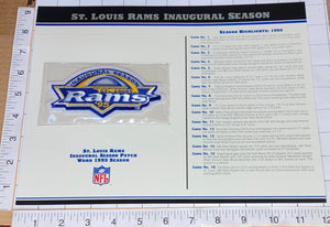 ST. LOUIS RAMS INAUGURAL SEASON NFL FOOTBALL WILLABEE & WARD STAT & PATCH