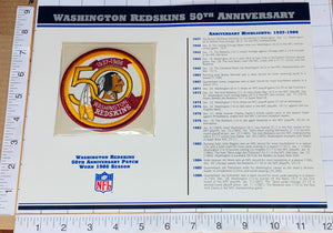 WASHINGTON REDSKINS 50TH ANNIVERSARY NFL FOOTBALL WILLABEE & WARD STAT & PATCH
